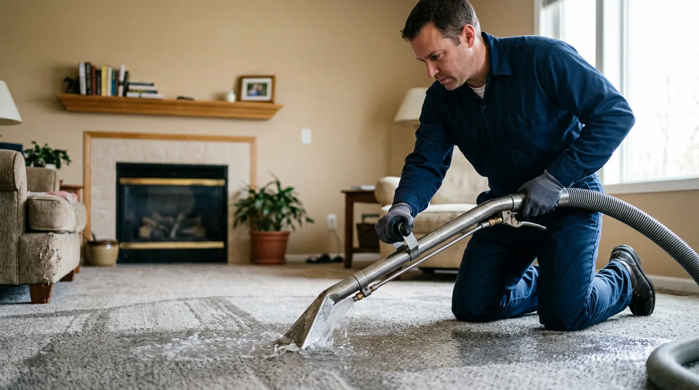 Water damage restoration technician working near Floral, AR